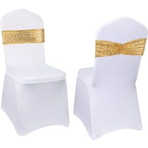 Set of 50  Gold Sequin Chair Sashes Bands Bows Wedding Party 14x6" Decor - New